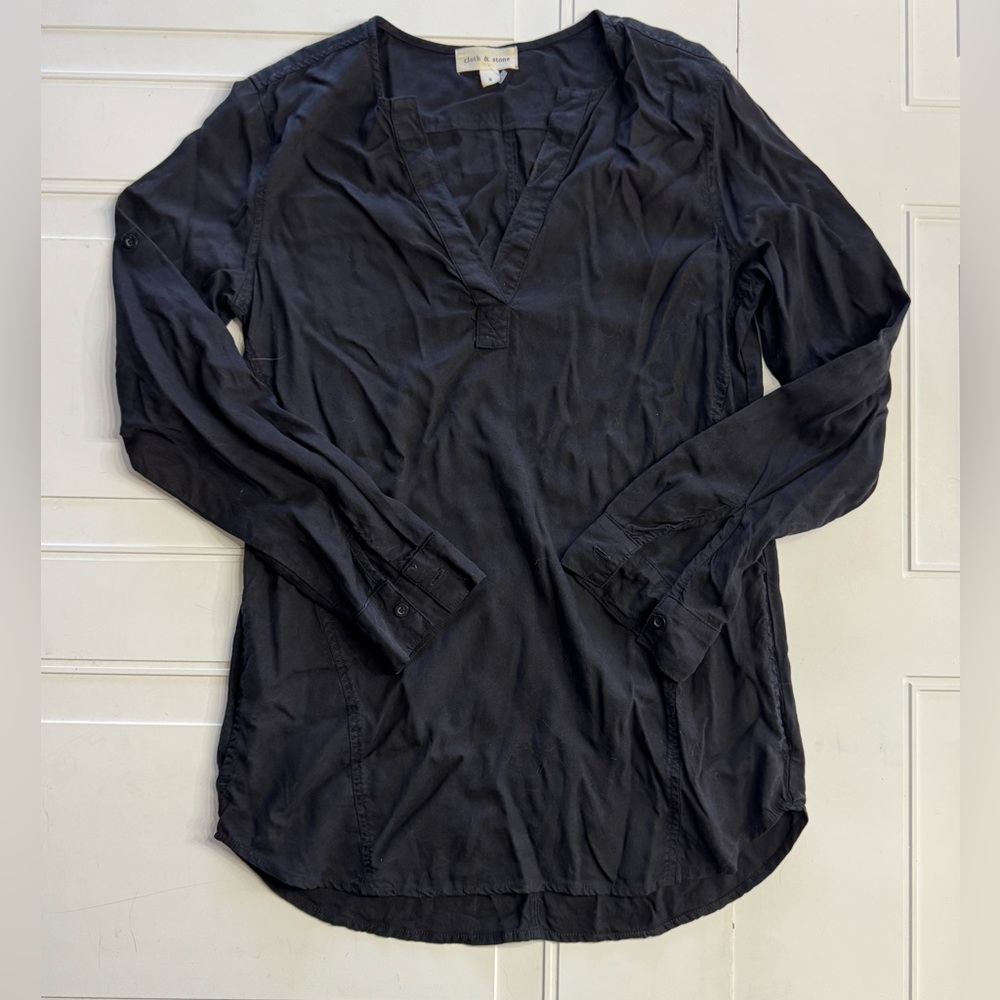 Cloth & Stone Black Mandarin Collar Tunic Top Shirt Size Small S